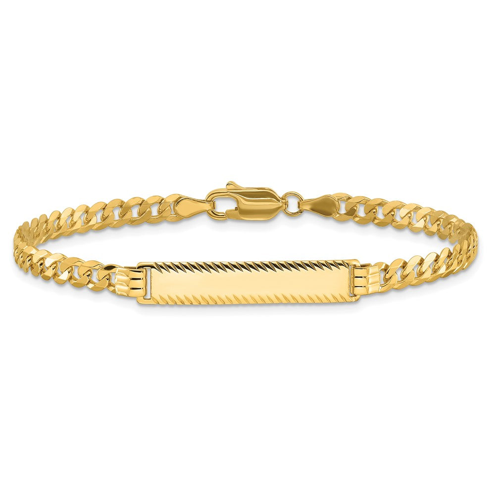 14k Polished Solid Chain/Solid Plate Flat Curb Link Diamond-cut 27x5.5mm Plate 8 inch ID Bracelet