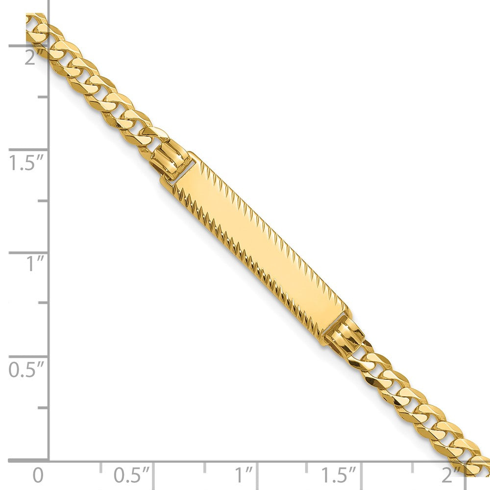 14k Polished Solid Chain/Solid Plate Flat Curb Link Diamond-cut 27x5.5mm Plate 8 inch ID Bracelet