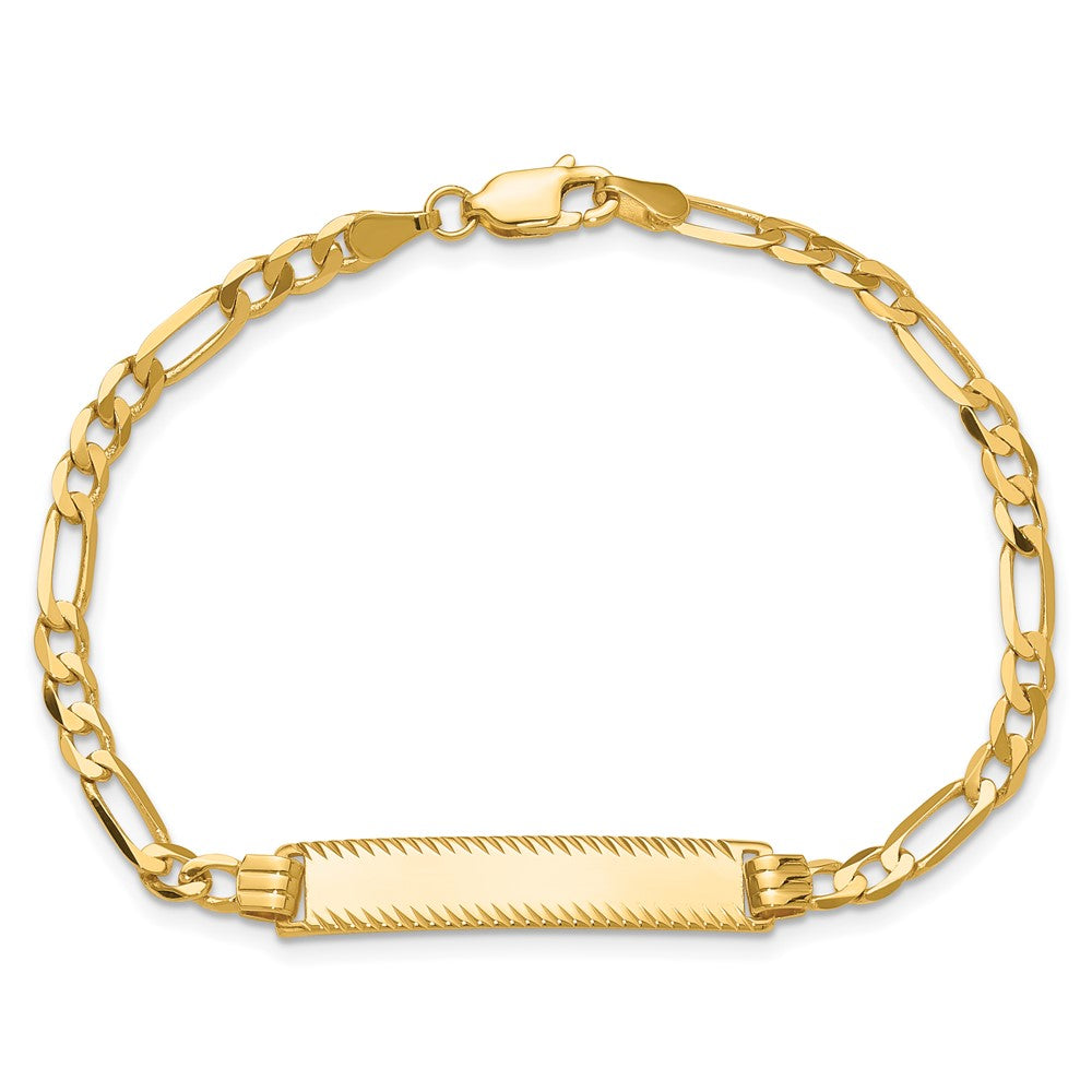 14k Polished Solid Chain/Solid Plate Flat Figaro Link Diamond-cut 29x6.5mm Plate 8 inch ID Bracelet