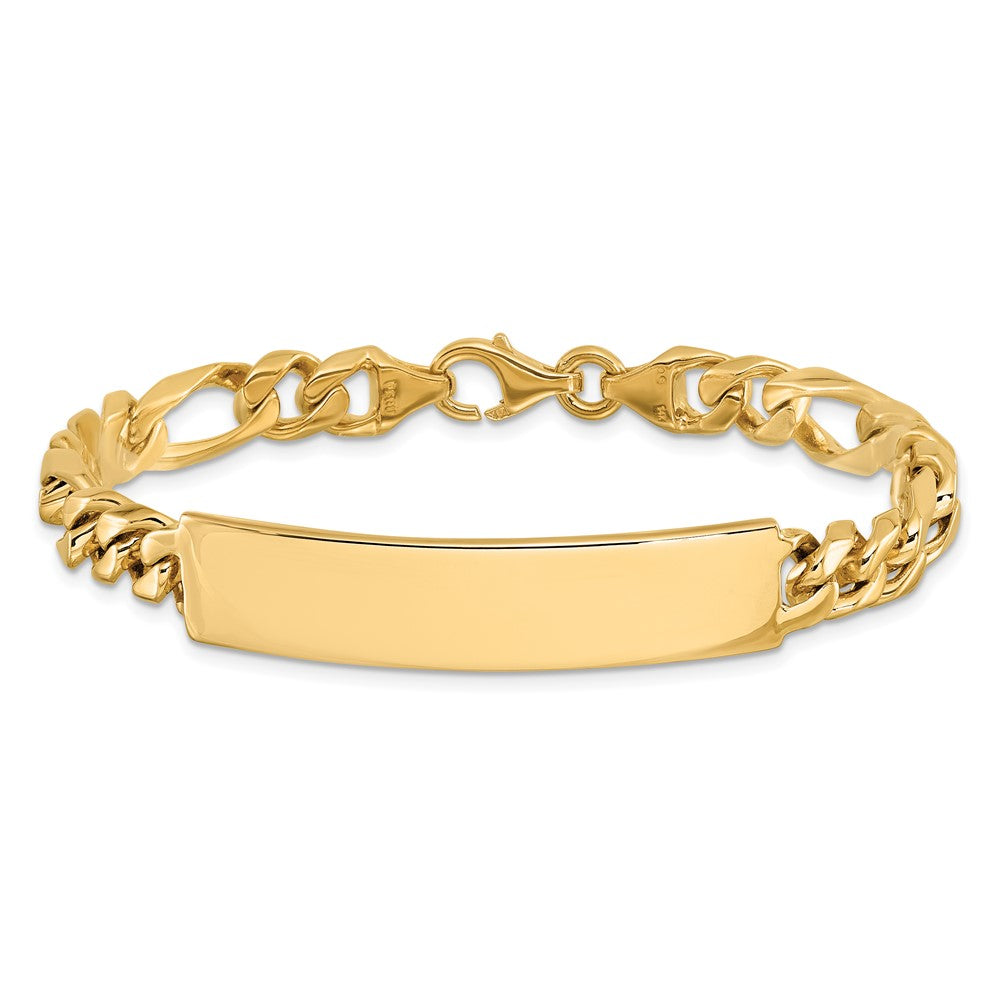 14k Hand-polished Solid Chain/Solid Plate Figaro Link 47x9mm Plate 8 inch ID Bracelet