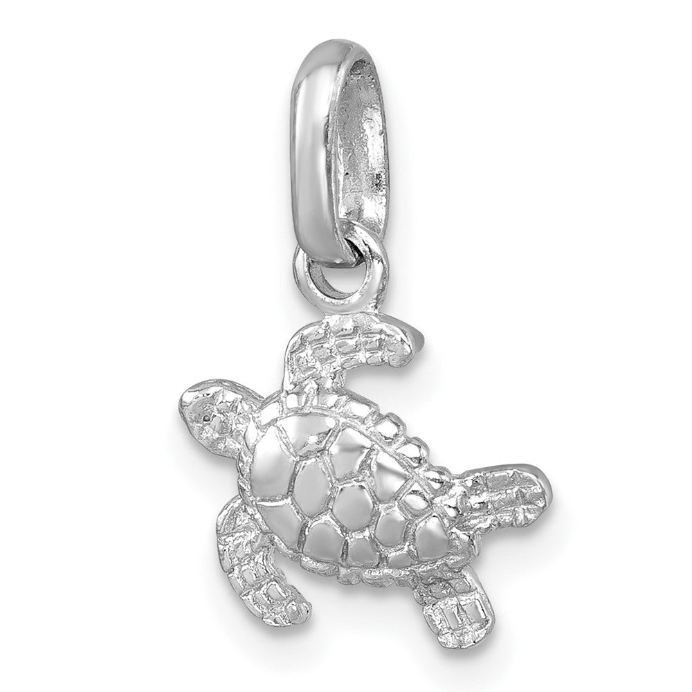 Sterling Silver Rhodium-plated Polished Small Swimming Turtle Pendant