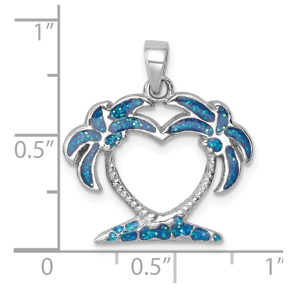 Sterling Silver Rhodium-plated Polished Double Palm Tree Pendant