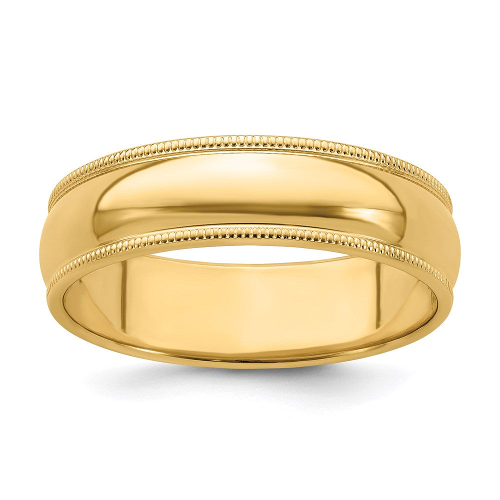 Solid;Polished;14k Yellow gold;Engravable;Milgrain;Half Round;Machined