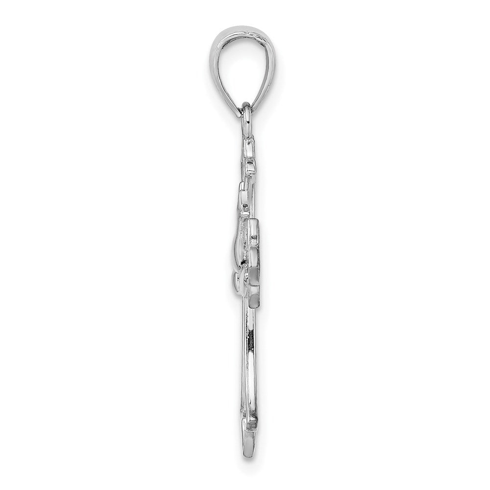 14K White Gold Polished Cross with Dove Charm