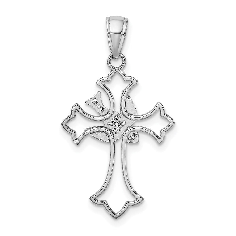 14K White Gold Polished Cross with Dove Charm