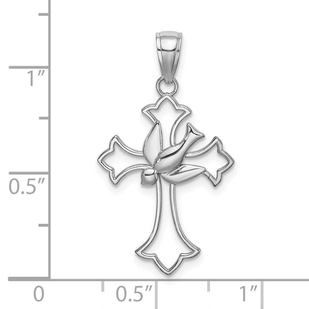 14K White Gold Polished Cross with Dove Charm