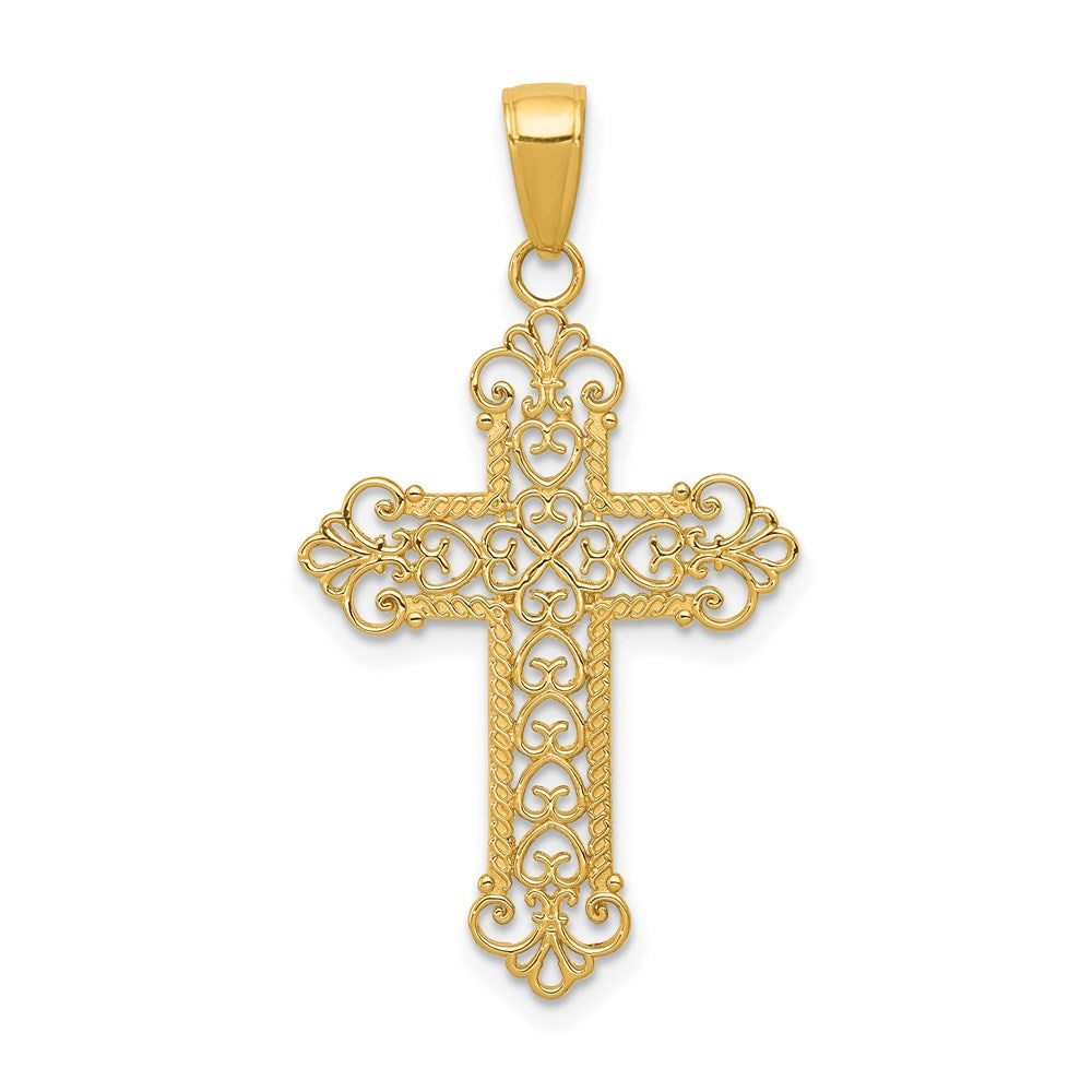 Solid;Casted;Polished;14k Yellow gold;Textured;Fleur De Lis