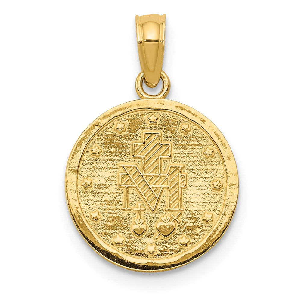 14k Polished and Satin Solid Miraculous Medal Round Pendant