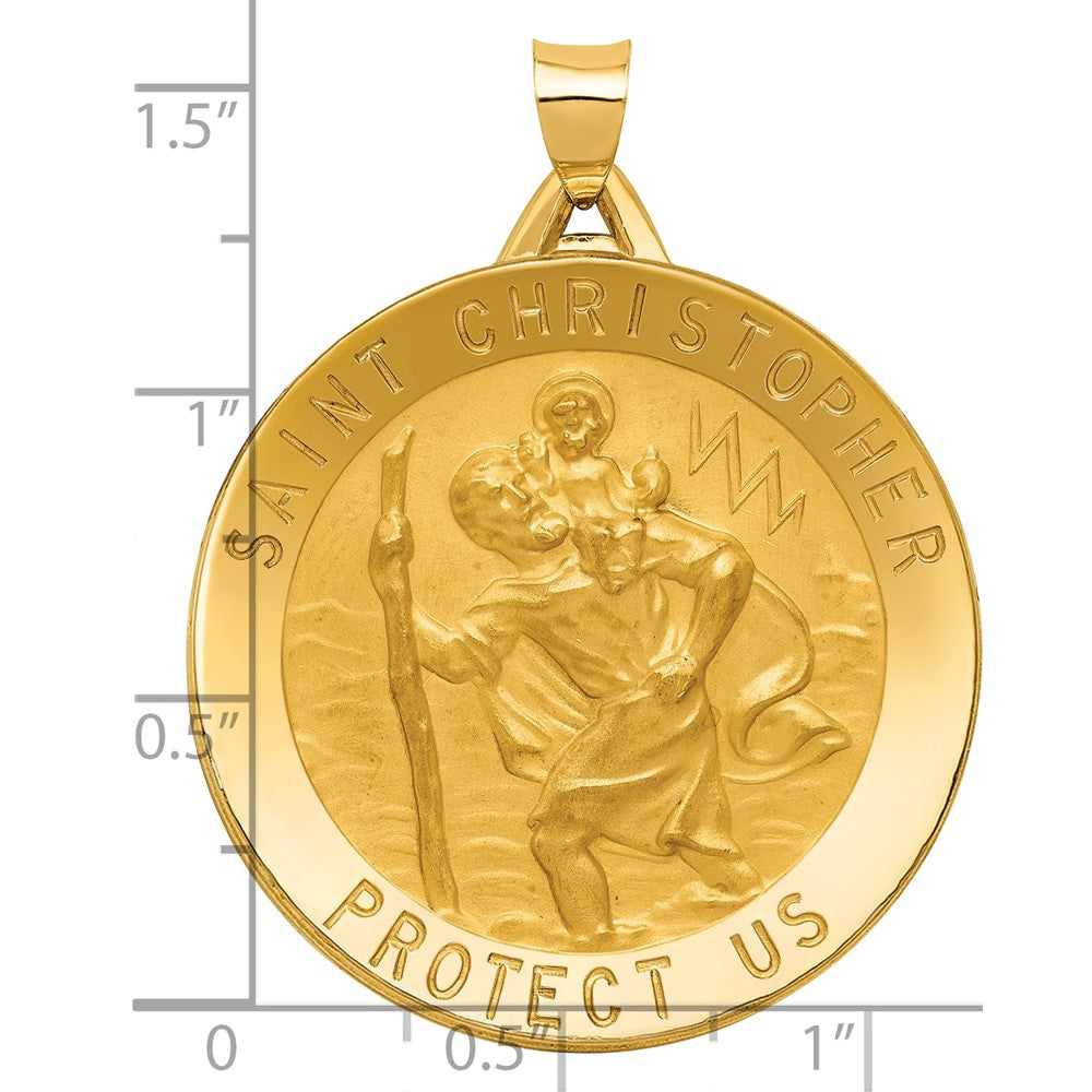 14k Polished and Satin Solid Large Saint Christopher Medal Round Pendant