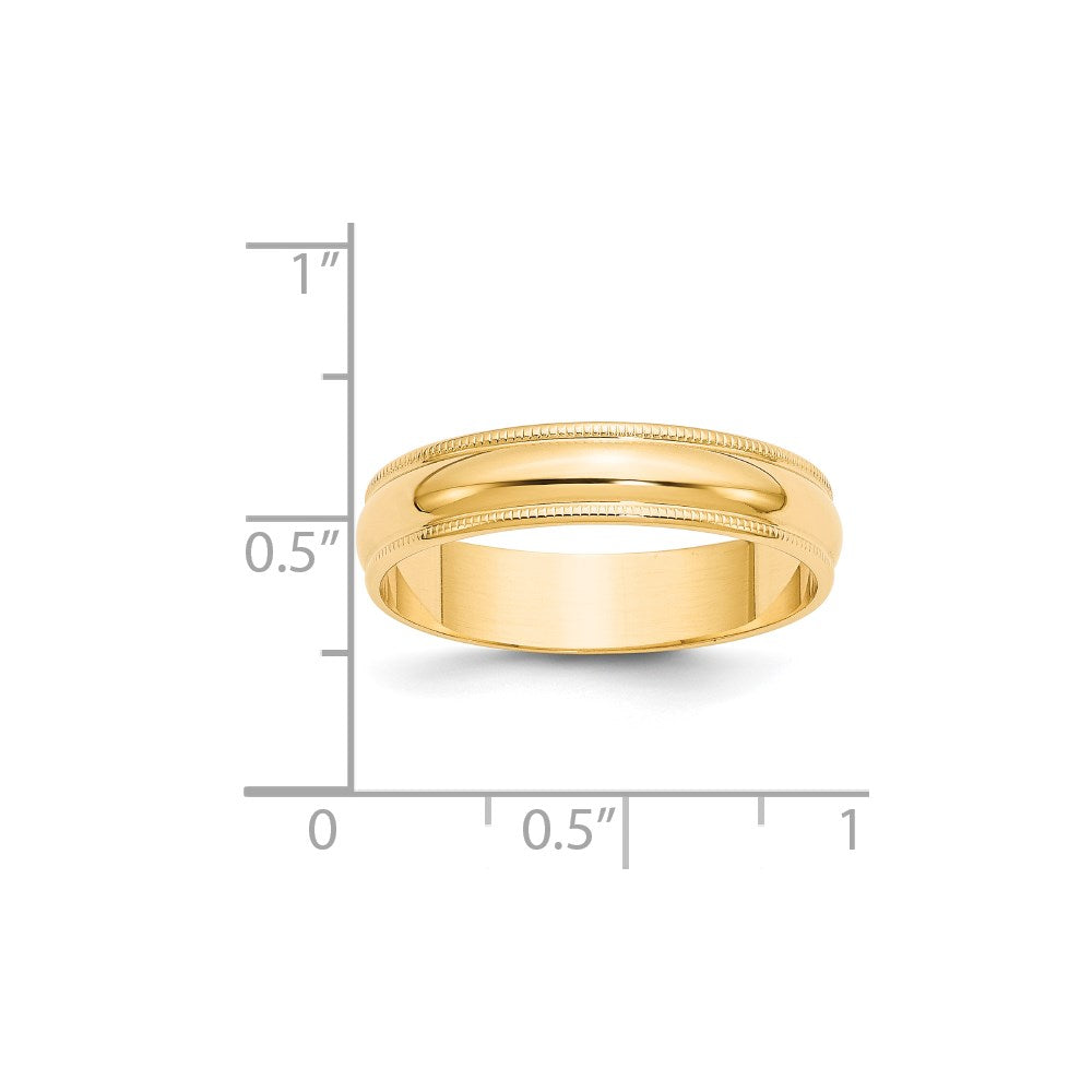 14k Yellow Gold 5mm Lightweight Milgrain Half Round Wedding Band Size 10