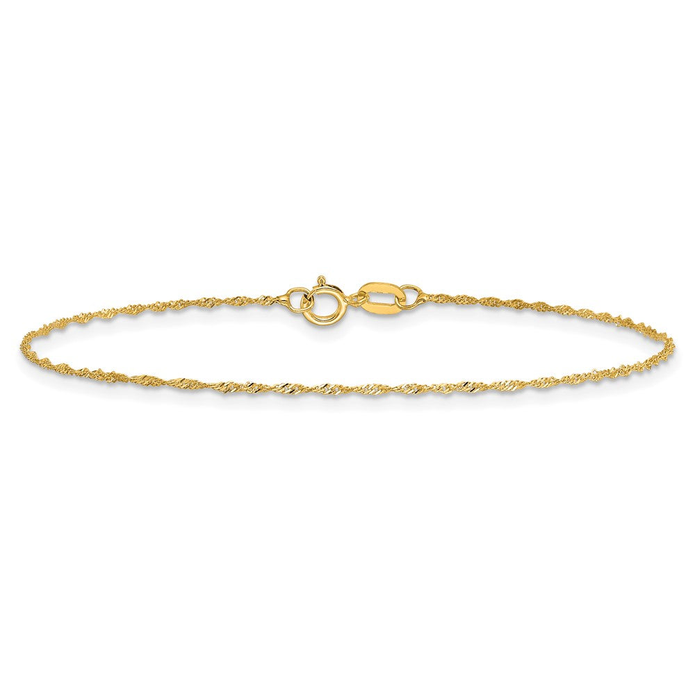 14K 9 inch 1mm Singapore with Spring Ring Clasp Anklet