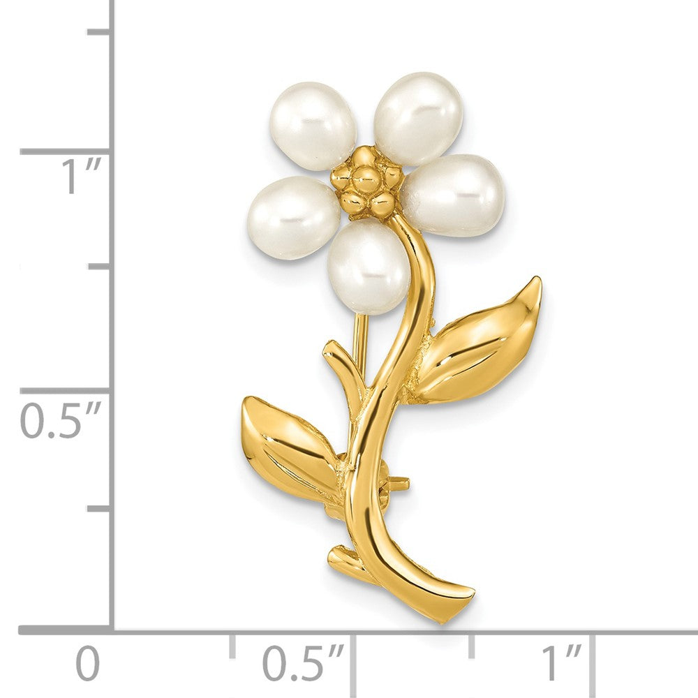 14k 4-5mm White Rice Freshwater Cultured Pearl Flower Brooch