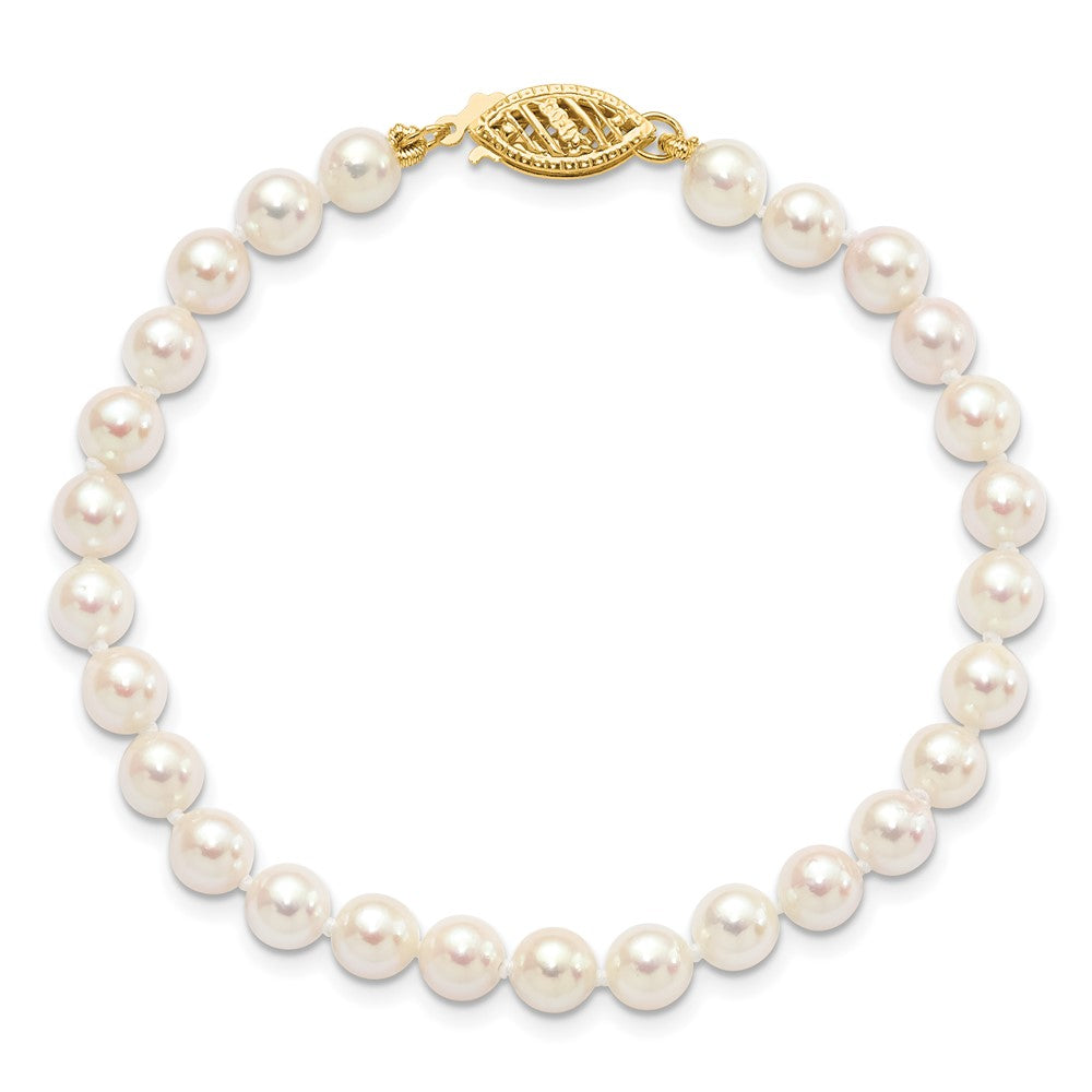 14k 5-6mm White Round Saltwater Akoya Cultured Pearl 8 inch Bracelet