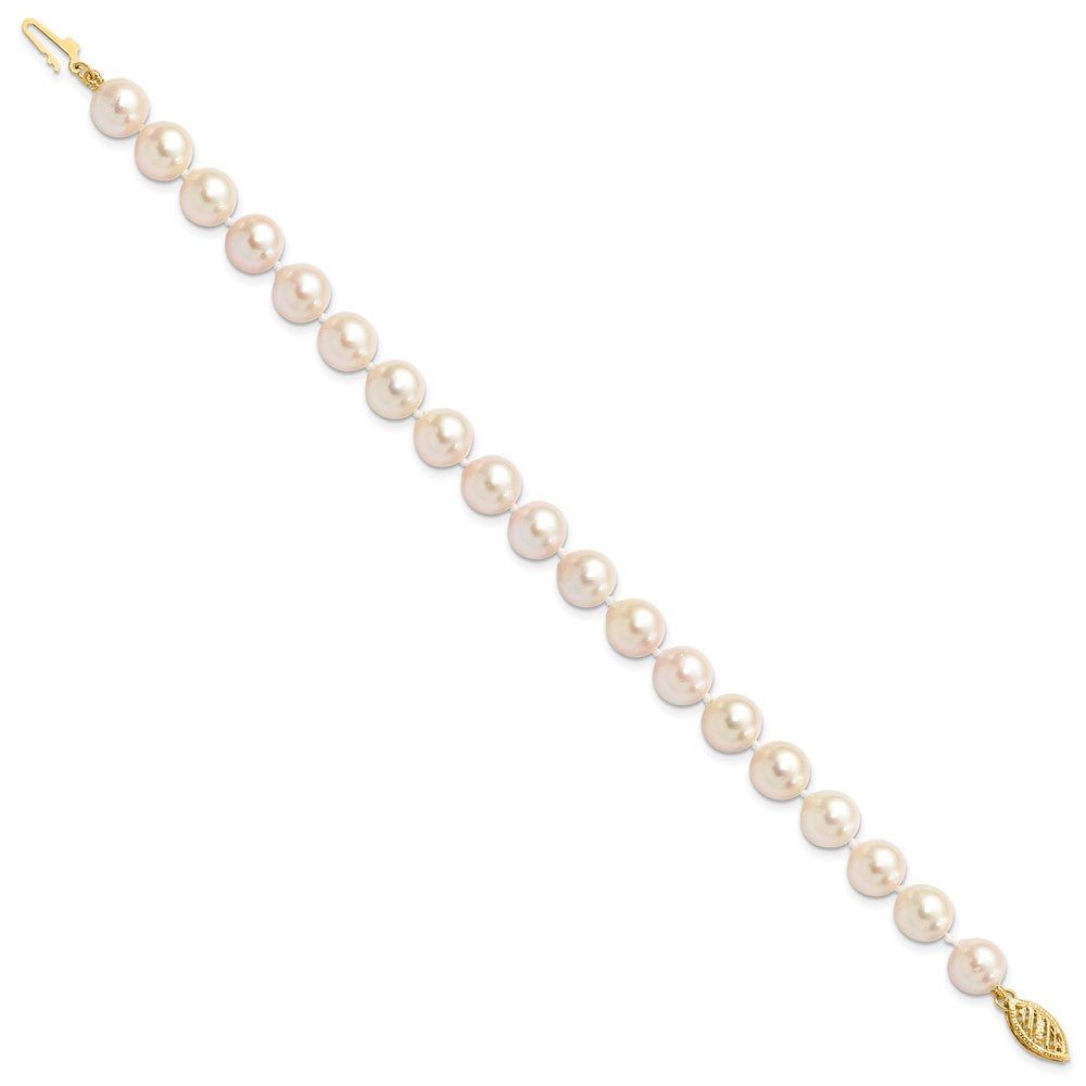 14k 7-8mm White Round Saltwater Akoya Cultured Pearl 8 inch Bracelet