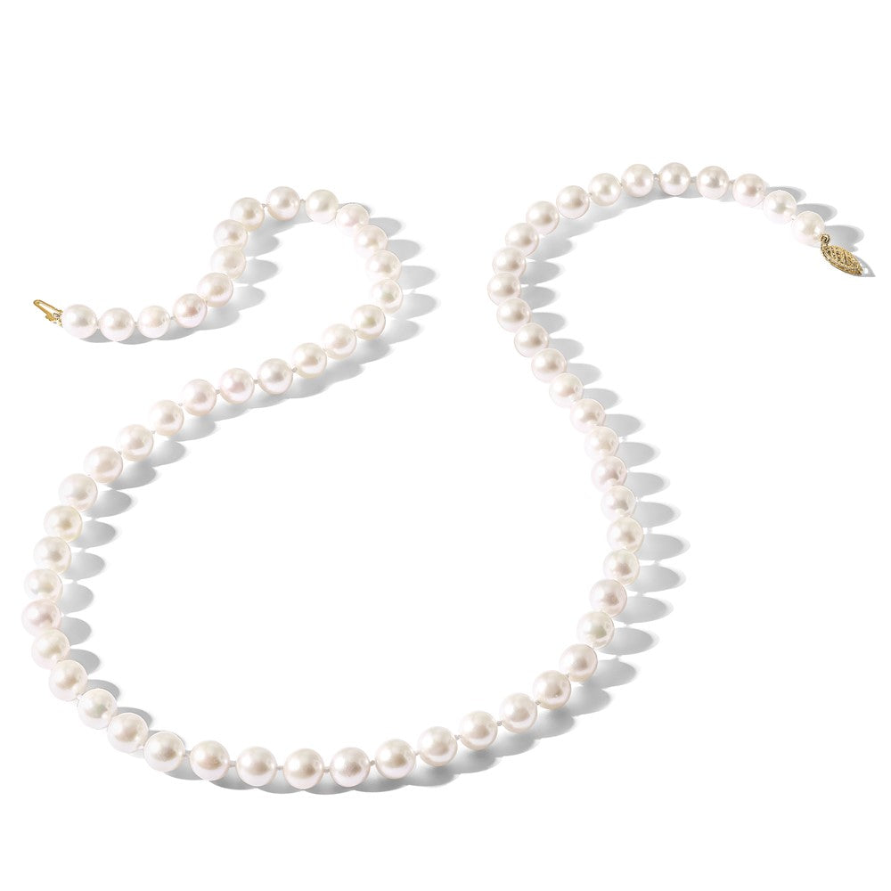 14k 8-9mm White Round Akoya Saltwater Cultured Pearl 18 inch Necklace