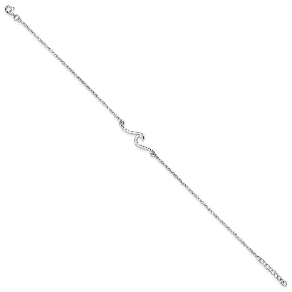 Sterling Silver Rhodium-plated Wave 9 inch Plus 1 inch Extender - Total 10 inch Anklet