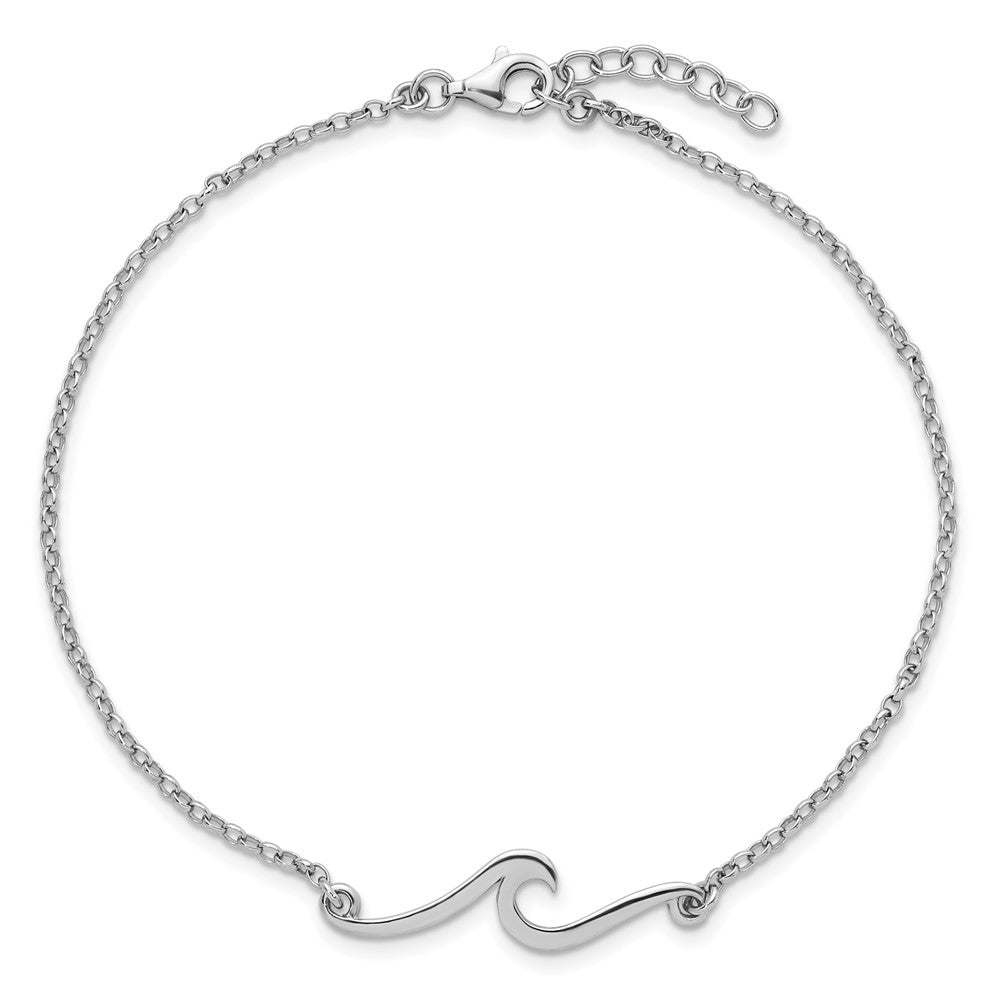 Sterling Silver Rhodium-plated Wave 9 inch Plus 1 inch Extender - Total 10 inch Anklet