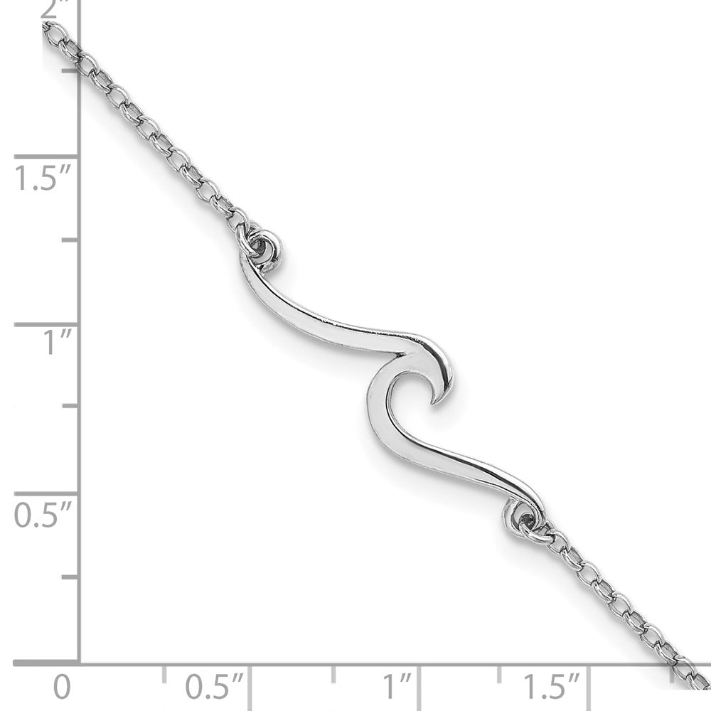 Sterling Silver Rhodium-plated Wave 9 inch Plus 1 inch Extender - Total 10 inch Anklet