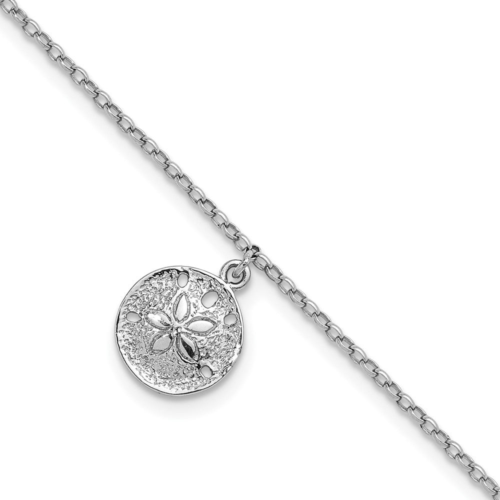 Sterling Silver Rhodium-Plated Sand Dollar Charm 9 inch Plus 1 inch Extender - Total 10 inch Anklet