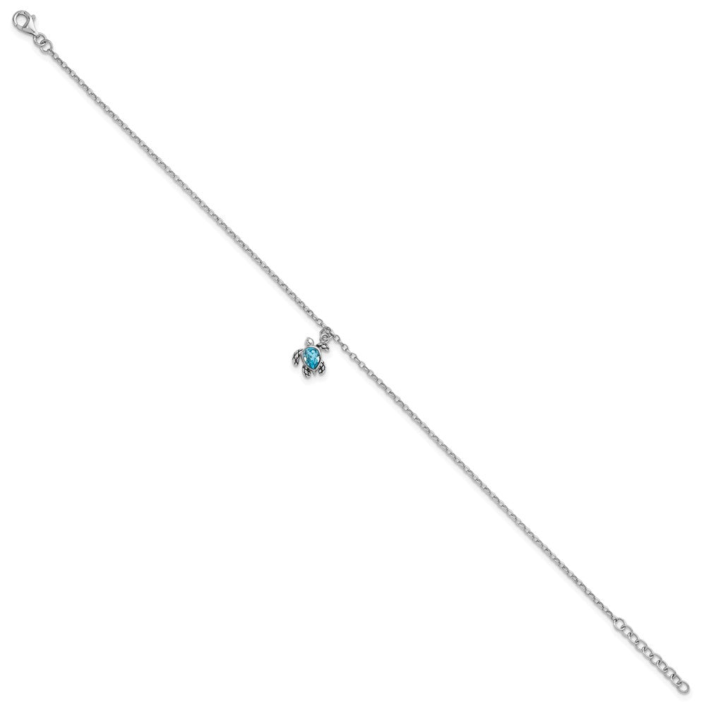 Sterling Silver Rhodium-plated Preciosa Crystal Turtle 9 inch Plus 1 inch Extender - Total 10 inch Anklet