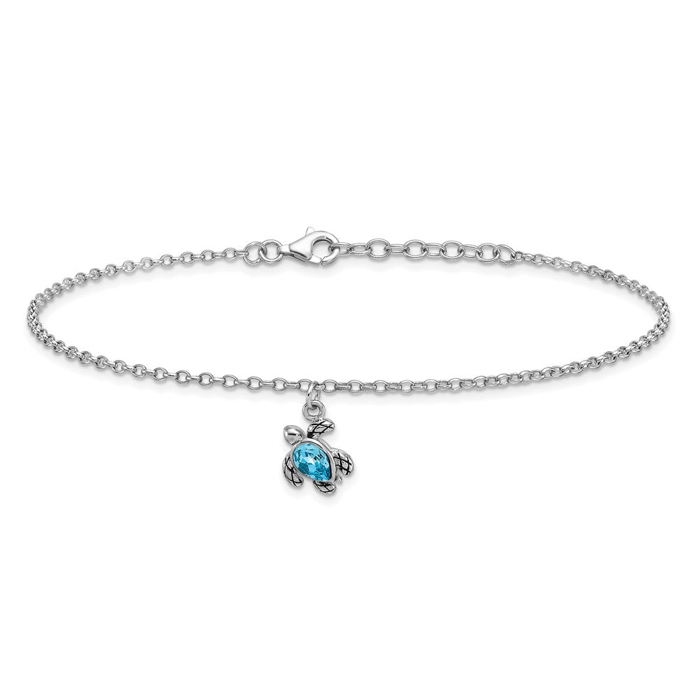 Sterling Silver Rhodium-plated Preciosa Crystal Turtle 9 inch Plus 1 inch Extender - Total 10 inch Anklet