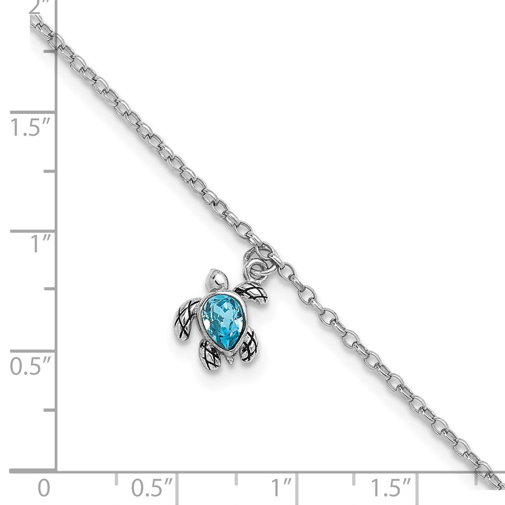 Sterling Silver Rhodium-plated Preciosa Crystal Turtle 9 inch Plus 1 inch Extender - Total 10 inch Anklet