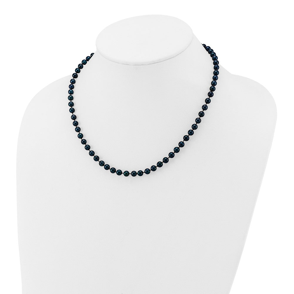 14k White Gold 5-6mm Black Round Akoya Saltwater Cultured Pearl 18 inch Necklace