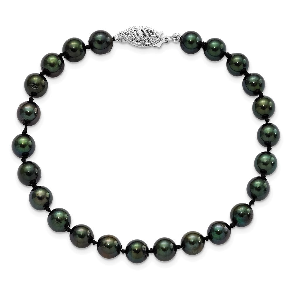 14k White Gold 6-7mm Black Round Akoya Saltwater Cultured Pearl 7 inch Bracelet