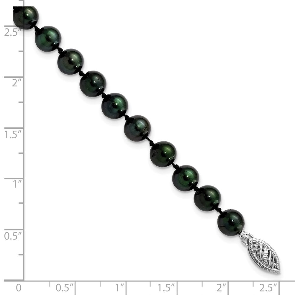 14k White Gold 6-7mm Black Round Akoya Saltwater Cultured Pearl 7 inch Bracelet