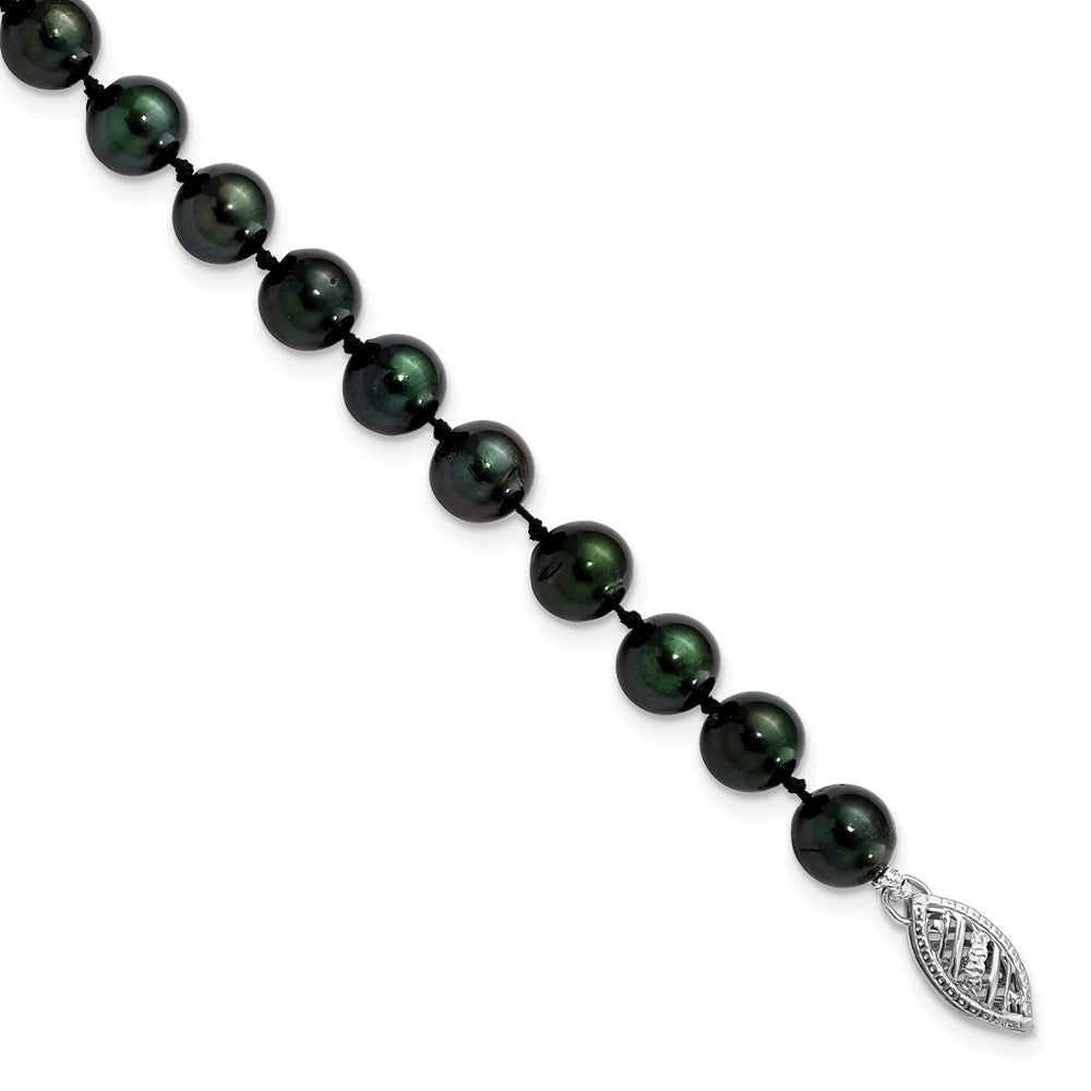 14K White gold;Dyed;Saltwater pearl;Black cultured pearl;Pearl clasp