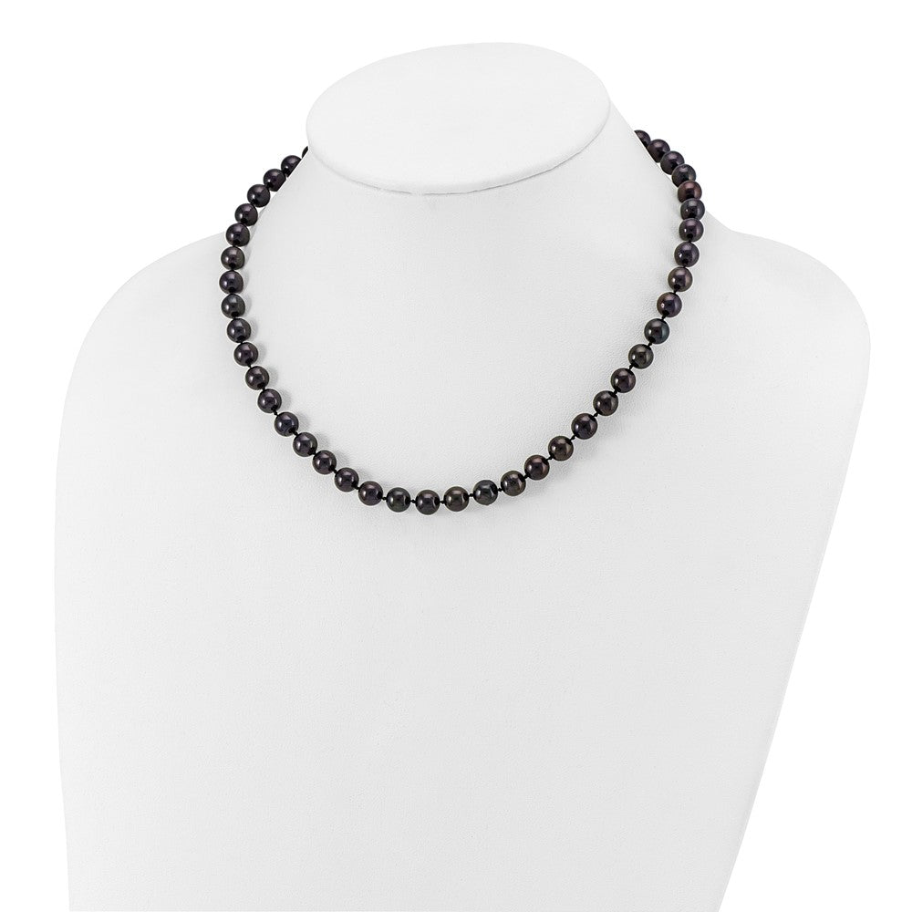 14k White Gold 7-8mm Black Round Akoya Saltwater Cultured Pearl 16 inch Necklace