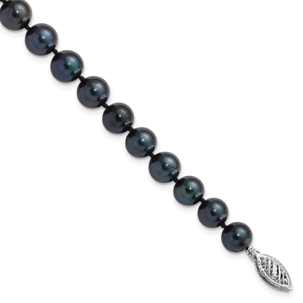 14K White gold;Dyed;Saltwater pearl;Black cultured pearl;Pearl clasp