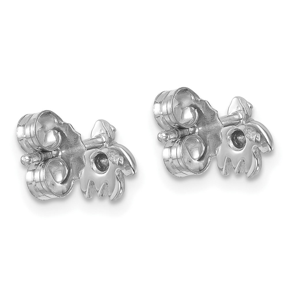 Sterling Silver Rhodium-Plated Polished Blue Crystal Inlay Tiny Turtle Post Earrings