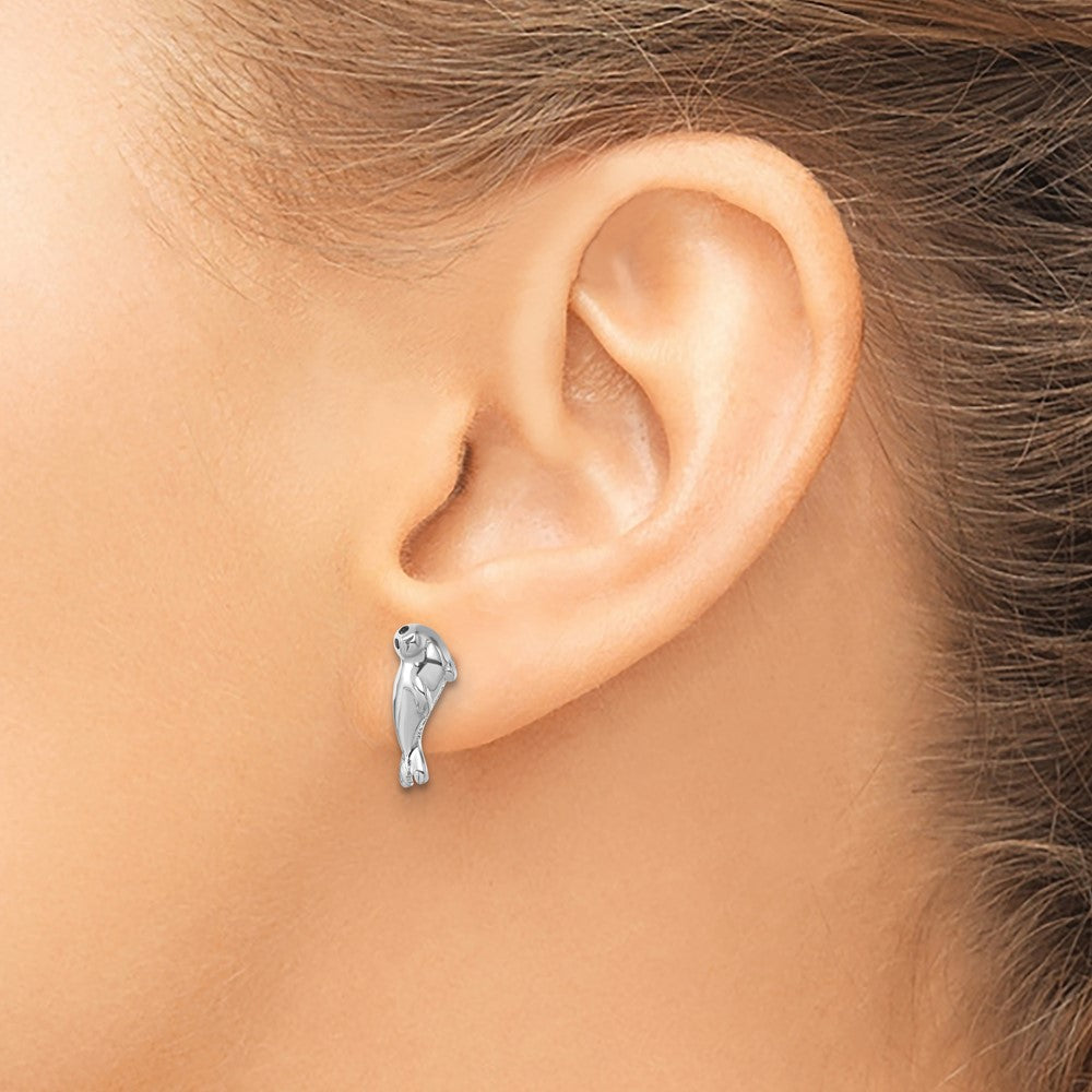Sterling Silver Rhodium-plated Polished CZ Eye Harbor Seal Post Earrings