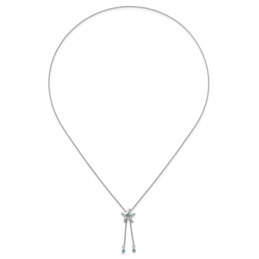 Sterling Silver Rhodium-Plated Polished and Textured Crystal Starfish Adjustable Necklace