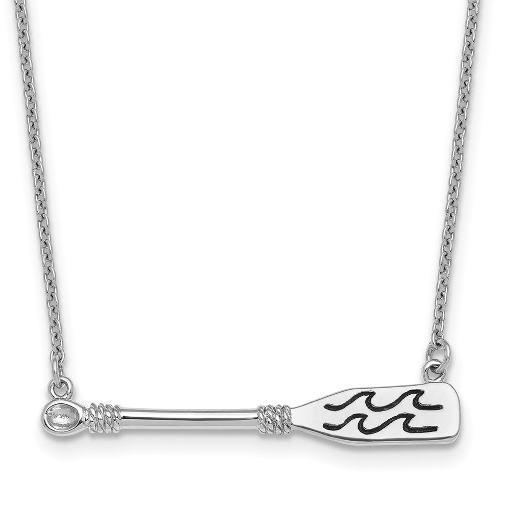 Sterling Silver Rhodium-Plated Polished & Antiqued Paddle 16 inch with a 2 inch extention Necklace