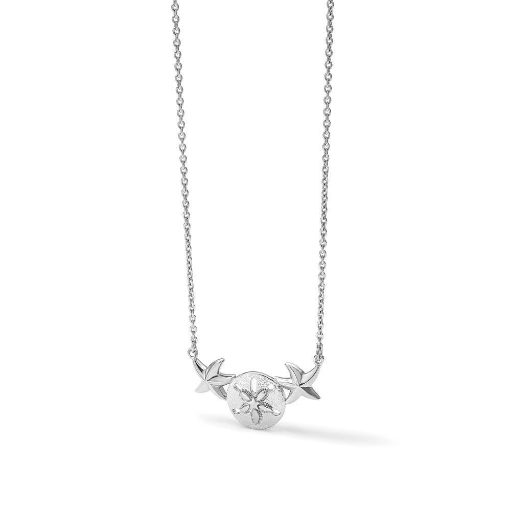 Sterling Silver Rhodium-Plated Polished Sand Dollar and Starfish 16.5 inch with a 2 inch extention Necklace