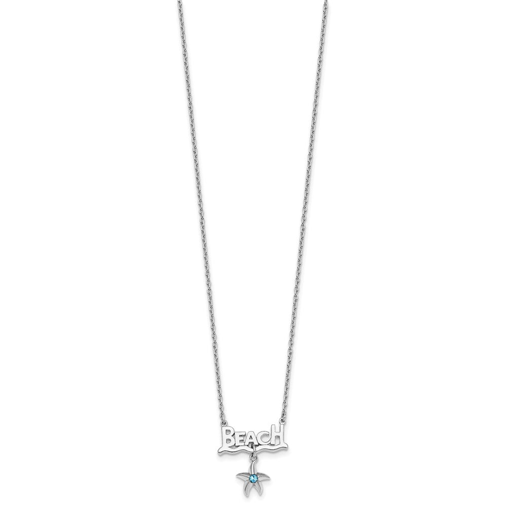 Sterling Silver Rhodium-plated Polished Crystal Starfish Beach 16 inch with a 2 inch extention Necklace