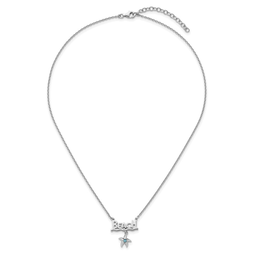 Sterling Silver Rhodium-plated Polished Crystal Starfish Beach 16 inch with a 2 inch extention Necklace