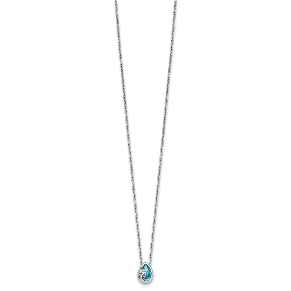 Sterling Silver Rhodium-Plated Polished Crystal Double Ocean Wave 16 inch with a 2 inch extention Necklace