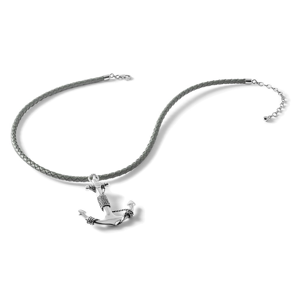 Sterling Silver Rhodium-Plated Polished Anchor Pendant