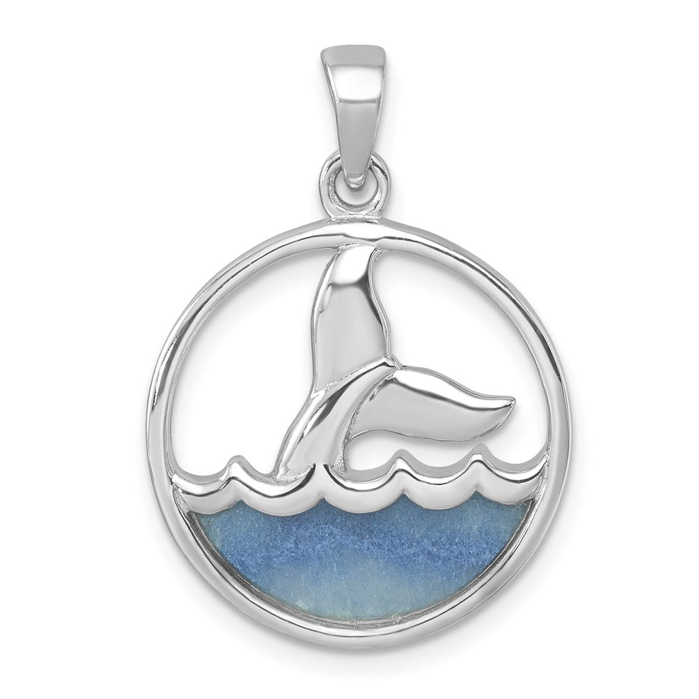 Sterling Silver Rhodium-Plated Polished Blue Aventurine Ocean Whale's Tail Pendant