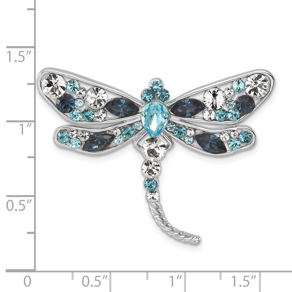 Sterling Silver Rhodium-plated Polished Crystal Inlay Dragonfly Chain Slide