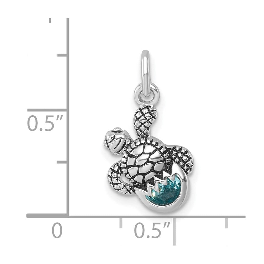 Sterling Silver Rhodium-Plated Antiqued Crystal Hatching Turtle Pendant