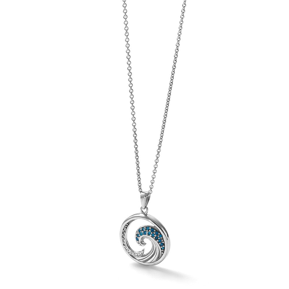 Sterling Silver Rhodium-Plated Polished CZ Wave Pendant