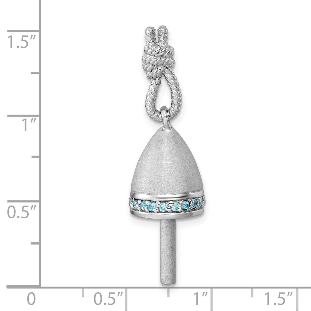 Sterling Silver Rhodium-Plated Brushed Blue CZ Buoy Pendant
