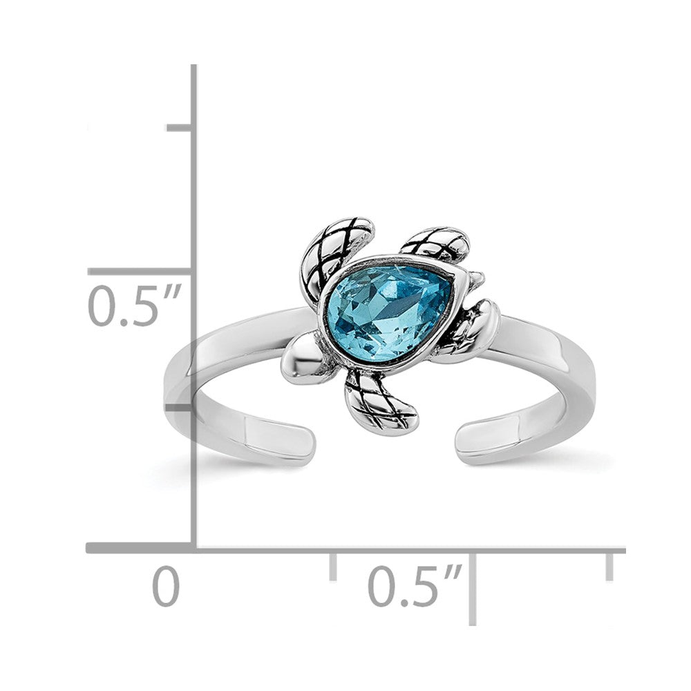 Sterling Silver Rhodium-plated Antiqued Adjustable Turtle Crystal Inlay Ring