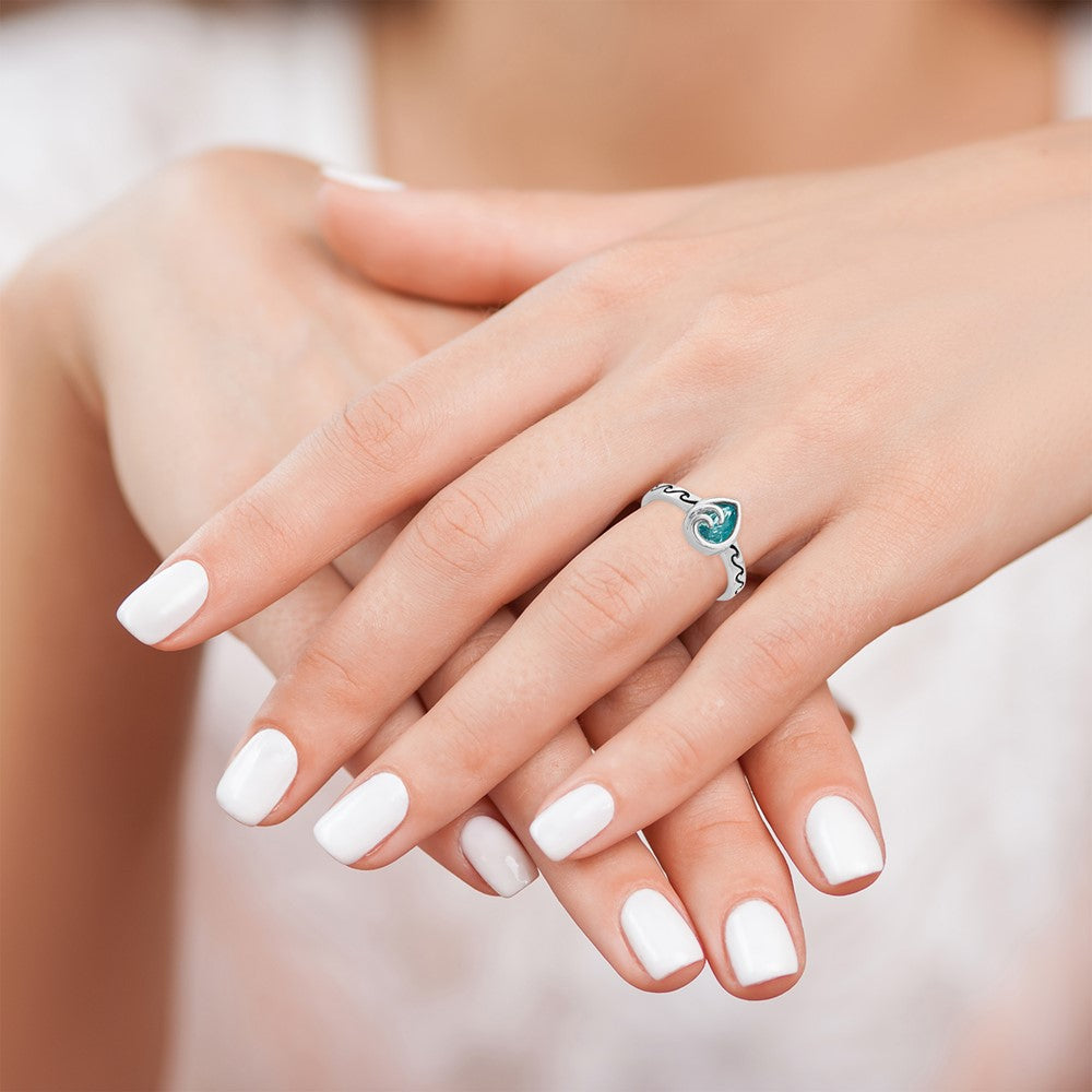 Sterling Silver Rhodium-Plated Polished Double Wave Crystal Inlay Ring