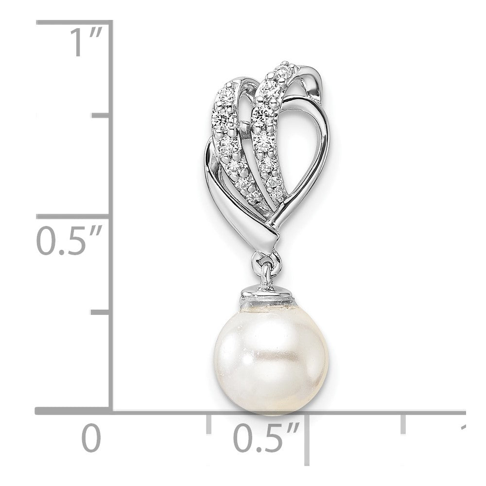 14K White Gold Polished 1/10 carat Diamond and White Freshwater Cultured Pearl Chain Slide