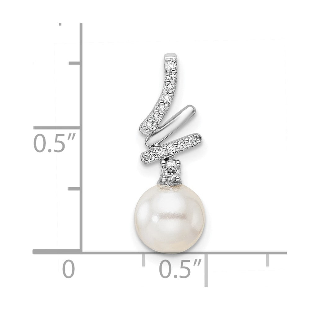 14K White Gold Polished 1/10 carat Diamond and White Freshwater Cultured Pearl Chain Slide
